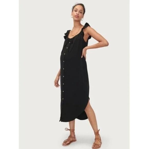 Hatch Collection Jenna Ruffle Button Front Midi Dress Black Maternity New Small - Picture 1 of 16